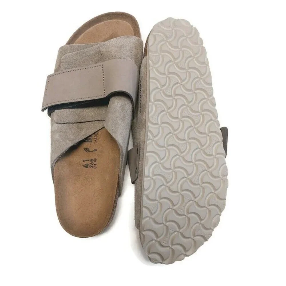 Birkenstock Kyoto Nubuck Suede Leather Sandals Womens 10 Mens 8 Taupe - Picture 8 of 10